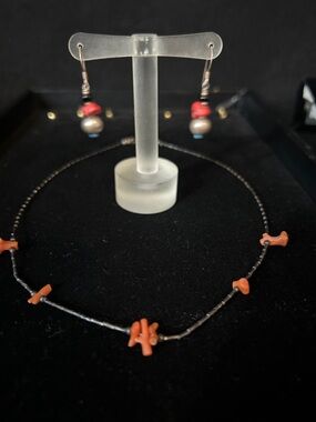 Coral Chip Bead Dangle Earrings - Red Coral Accent